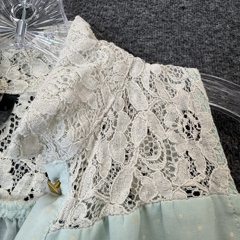 Heart Soul Sheer Top Romantic Blouse Green Gold Coquette Lace Crochet Fairy Sz S - Picture 14 of 16